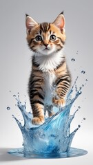 Wall Mural - Cat explosion with transparent water isolated on white