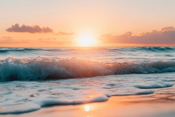 Wall Mural - Ocean Wave Crashing on Beach at Sunset