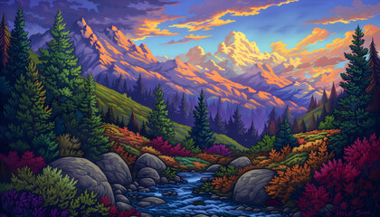 Poster - Landscape of mountain background