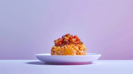 A Single Serving of Spicy Rice on a White Plate