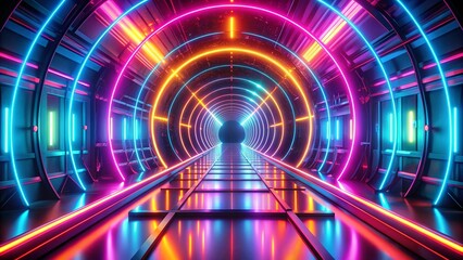 Vibrant and futuristic light neon tunnel with abstract neon background , neon, tunnel, abstract, background, vibrant