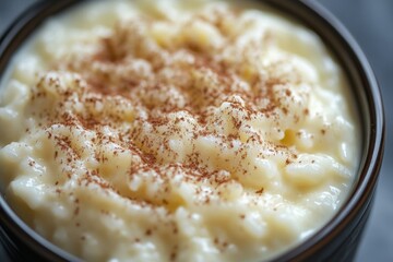 Wall Mural - Closeup of creamy rice pudding with cinnamon.