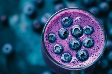 Wall Mural - Close-up of Blueberry Smoothie with Fresh Blueberries.