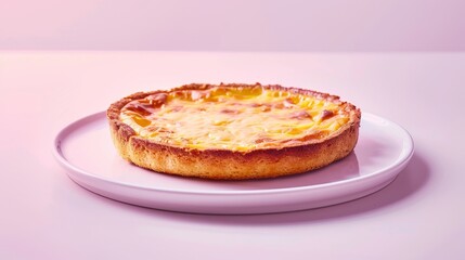 Wall Mural - A Whole, Golden-Brown Quiche on a White Plate