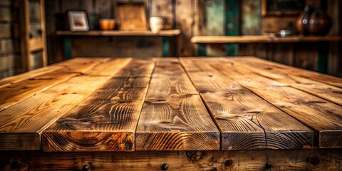 Wall Mural - Rustic wooden table with visible wear and tear marks, isolated, vintage, weathered, antique, distressed, surface, furniture, old