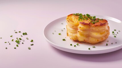 Wall Mural - A Single Serving of Baked Potato Gratin with Chives