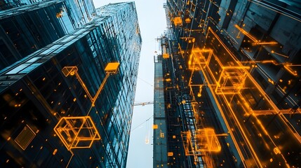 Wall Mural - innovative iot powered sensors monitoring the curing process of concrete in a tall modern building c