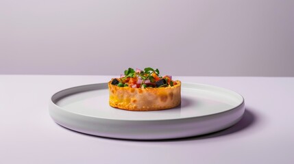 Wall Mural - A Single Serving of Savory, Circular Dish with Garnishes