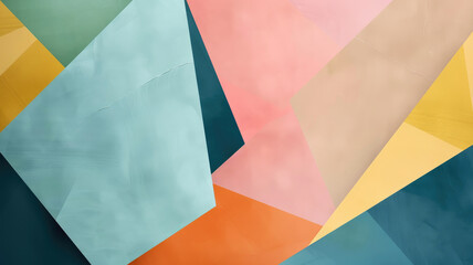 abstract geometric background with colorful trapezoid shapes in blue, pink and yellow