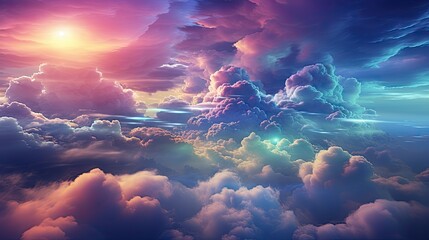 Canvas Print - Celestial Dreamscape: Blue and Purple Digital Gradient Night Sky with Metallic Hue  