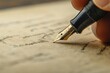 © Hafiz - A close-up of a hand writing with a fountain pen, macro photography, with copy space