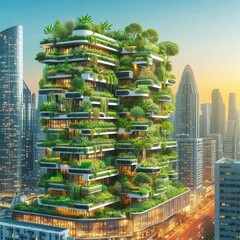 Urban Farming Showcasing green roofs and vertical gardens promot