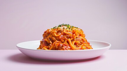 Wall Mural - A Plate of Spicy Ramen Noodles with Toppings