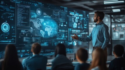 Canvas Print - A futuristic classroom. The children are wearing virtual reality headsets