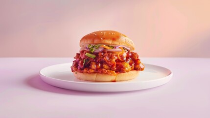 Wall Mural - Close-up of a Crispy Fried Chicken Sandwich on a White Plate