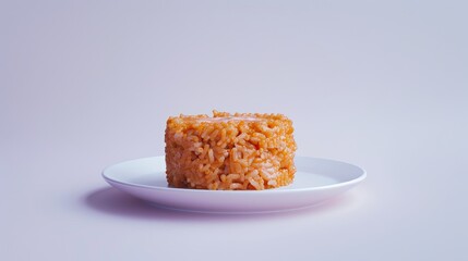 Canvas Print - A Single Serving of Golden Brown Rice Pudding on a White Plate