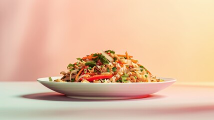 Wall Mural - A Plate of Green Bean Sprouts and Other Ingredients in a White Bowl on a White Tablecloth