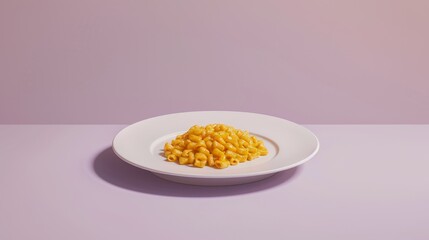 Wall Mural - A White Plate of Cooked Corn Kernels Against a Pink Background