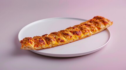 Wall Mural - A Long, Golden-Brown, Cheese-Filled Pastry on a White Plate