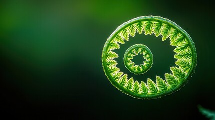 Canvas Print - Fern Unfurling in a Circle of Green.