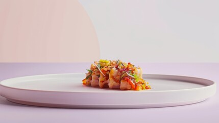 Wall Mural - A Single Serving of Fried Rice with Toppings on a White Plate