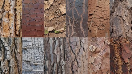 Canvas Print - Collection of various bark textures.