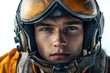 © Nutthanon - Close-up Portrait of a Pilot Wearing a Helmet with Water Droplets.