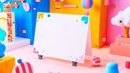 Wall Mural - Blank Canvas Surrounded by Colorful 3D Cartoon Objects