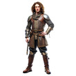 © Bounpaseuth - full body picture of 25 year old medieval soldier with brown curly hair in boots on  isolated background,