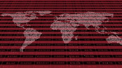 Wall Mural - artistic buinsess blurred stock numbers with world map animation.
