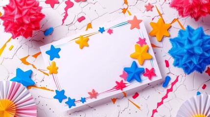 Wall Mural - Blank Card Surrounded by Colorful Stars and Decorations