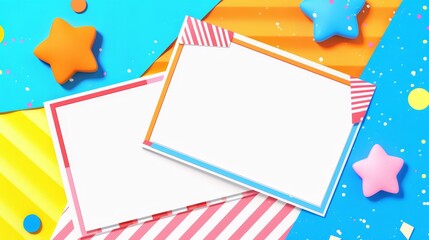 two blank cards surrounded by colorful confetti and stars