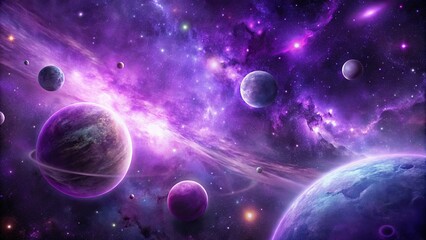 Purple galactic wallpaper featuring planets and stars in a surreal galaxy