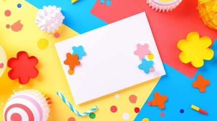 Wall Mural - Blank White Card with Colorful Party Decorations