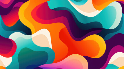 Abstract geometric background with bold wave shapes in orange, yellow, turquoise and purple