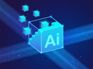Wall Mural - artificial intelligence with letter ai in cube of digital transformation technology analysis vector 