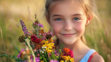 Poster - A pretty young girl with bright eyes and a cheerful expression, 