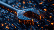 © S A H I N  - blue digital wrench spanner with glowing binary code, AI in maintenance management systems, predictive maintenance algorithms, equipment diagnostics, and remote repair assistance