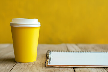 Wall Mural - Blank paper spiral calendar and yellow cup for mockup template advertising and branding background.


