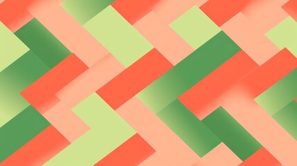 Sticker - This geometric pattern showcases flat-style illustrations of ribbons in a coral and lime color palette, ideal for contemporary design themes, background