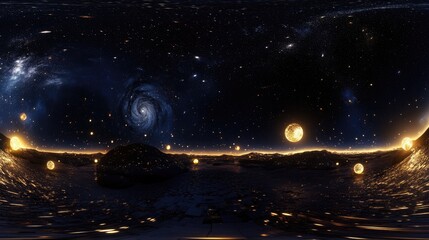 Poster - 360 panoramic background featuring modern lights and space in a 3D cartoon rendering