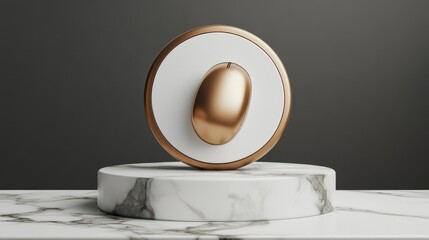 Poster - Bronze Mouse Pointer symbol displayed on a white marble podium Icon for digital platforms social media presentations and design templates 3D rendering