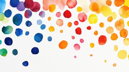 Watercolor confetti on a white background featuring delightful rainbow colored dots perfect for a cheerful celebration card with a vibrant and classy hand painted touch