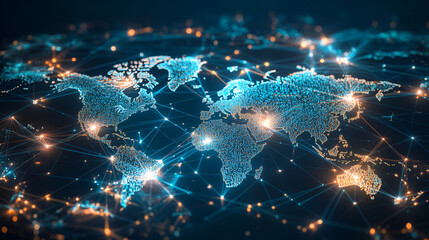 Global network connection. Big data analytics and business concept world map point and line composition concept of global business digital connection technology ecommerce social network