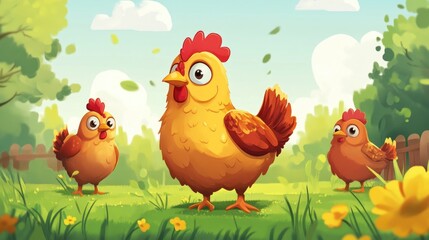 Wall Mural - 2D Cartoon Style Chicken Illustration