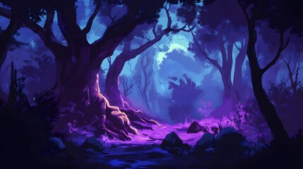Wall Mural - a spooky forest with deep dark colors and hidden creatures