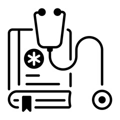 Wall Mural - Outline style icon of medical book with stethoscope 