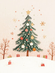 Sticker - Christmas tree art illustration