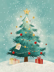 Sticker - Christmas tree art illustration