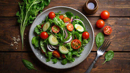 
Freshly prepared green salad comprising mangold, Swiss chard, spinach, and arugula leaves, topped with a mix of crunchy nuts isolated presentation jpg